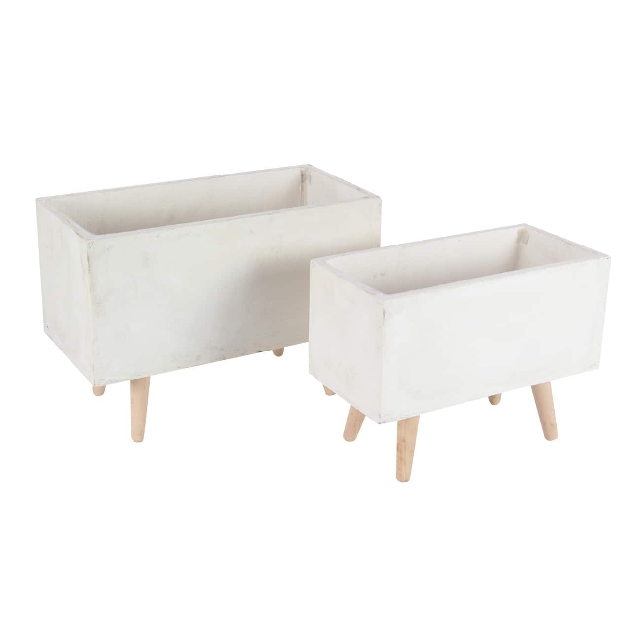 Set of 2 White Fiber clay Contemporary Planter, 17", 21"